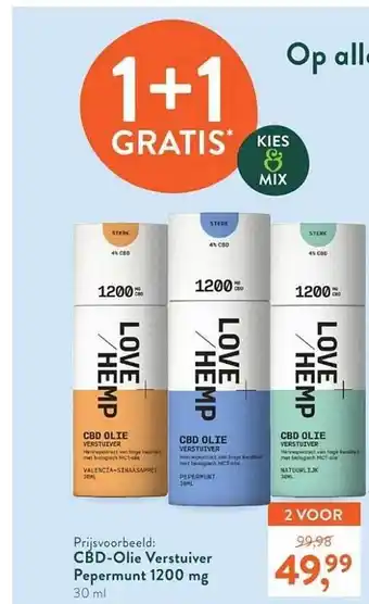 Holland & Barrett Love-hemp cbd-olie verstuiver pepermunt 1200 mg 1+1 gratis aanbieding