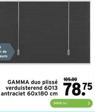 GAMMA Gamma duo plissé verduisterend 6013 antraciet 60x180 cm aanbieding