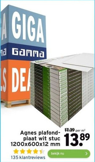 GAMMA Agnes plafondplaat wit stuc 1200x600x12 mm aanbieding