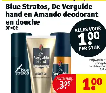 Kruidvat Blue stratos, de vergulde hand en amando deodorant en douche aanbieding