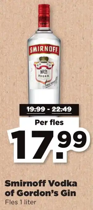 PLUS Smirnoff vodka 1 liter aanbieding