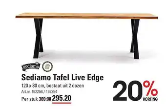 Sligro Sediamo tafel live edge 20% korting aanbieding