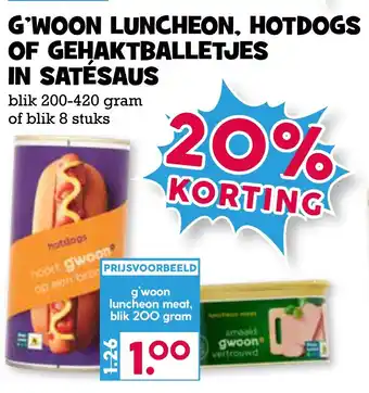 Boon`s Markt G'woon luncheon, hotdogs of gehaktballetjes in satesaus aanbieding