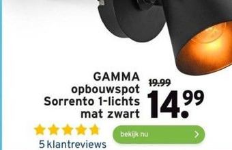 GAMMA Gamma opbouwspot sorrento 1-lichts mat zwart aanbieding