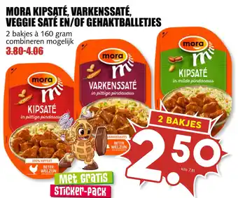 MCD Supermarkt Mora kipsaté, varkenssaté, veggie saté en/of gehaktballetjes aanbieding