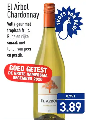 ALDI El Aŕbol Chardonnay 0,75liter aanbieding