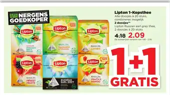 PLUS Lipton 1-Kopsthee 2 doosjes a 20 stuks aanbieding