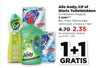 PLUS Alle Andy, Cif of Glorix Toiletblokken 2 stuks aanbieding