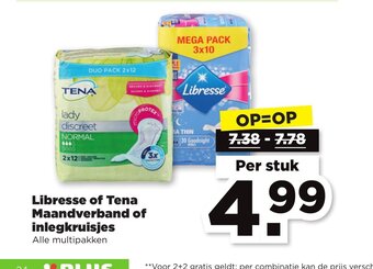 PLUS Libresse of Tena Maandverband of inlegkruisjes per stuk aanbieding