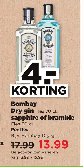 PLUS Bombay Dry gin fles 70 cl sapphire of bramble aanbieding