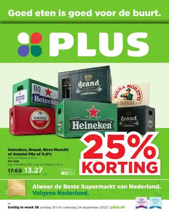 PLUS Heineken, Brand, Birra Moretti of Amstel Pils of 0.0% aanbieding