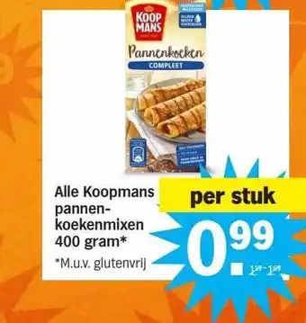 Albert Heijn Alle koopmans pannenkoekenmixen 400 gram aanbieding