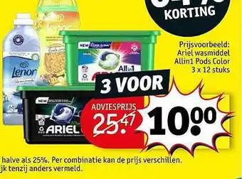 Kruidvat Ariel wasmiddel pods, lenor geurbooster en wasverzachter tot 64% korting aanbieding