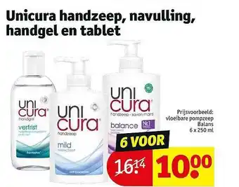 Kruidvat Unicura handzeep, navulling, handgel en tablet aanbieding