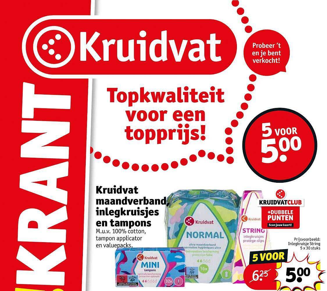 Kruidvat maandverband inlegkruisjes en tampons aanbieding bij Kruidvat