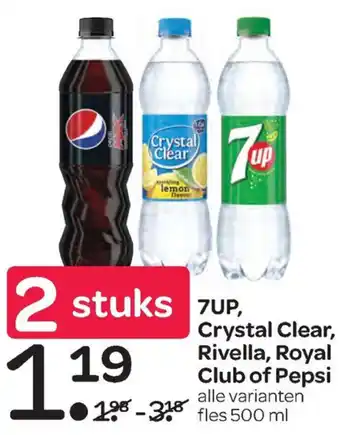 Spar 7UP, Crystal Clear, Rivella, Royal Club of Pepi 2*500ml aanbieding