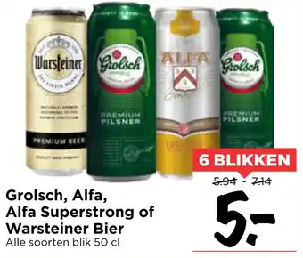 Vomar Voordeelmarkt Grolsch, Alfa, Alfa Superstrong of Warsteiner Bier 50cl aanbieding