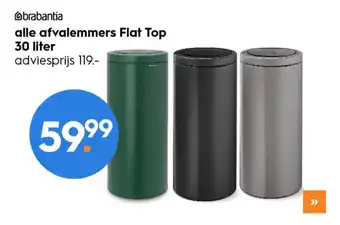 Blokker Alle brabantia flat top afvalbakken 30 liter adviesverkoop prijs 119,00 voor 59,99 aanbieding