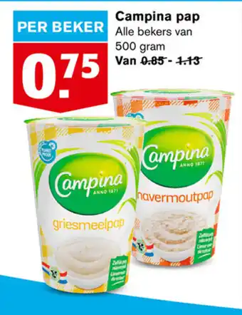 Hoogvliet Campina pap 500 grams aanbieding