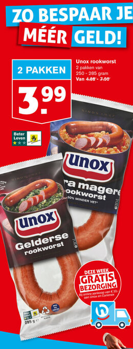 Hoogvliet Unox rookworst aanbieding