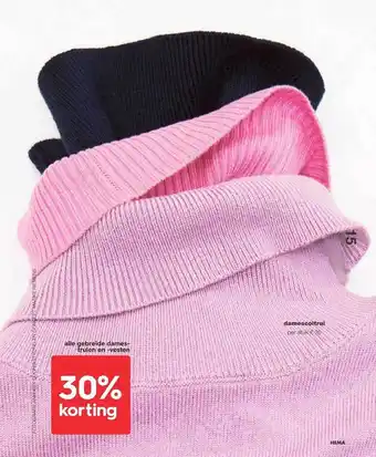 HEMA Damescoltrui of alle gebreide damestruien en -vesten 30% korting aanbieding