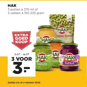 Jumbo Hak 3 potten a 370 ml of 3 zakken a 150-225 gram aanbieding