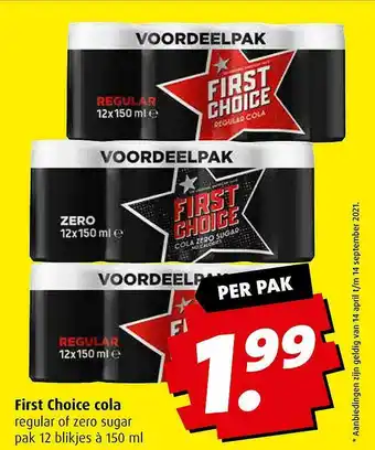 Boni First Choice Cola Regular Of Zero Sugar aanbieding