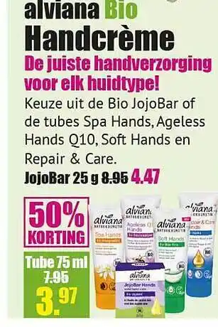 Gezond & Wel Alviana bio handcrème 50% korting aanbieding