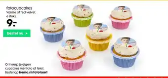 HEMA Fotocupcakes vanille of red velvet 6 stuks aanbieding