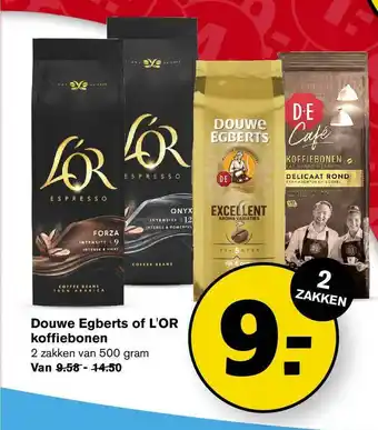 Hoogvliet Douwe egberts of l'or koffiebonen 500 gram aanbieding