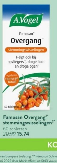 Holland & Barrett A. Vogel famosan overgang stemmingswisselingen 60 tabletten aanbieding