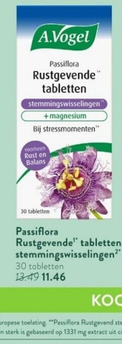 Holland & Barrett A. Vogel Passiflora rustgevende tabletten stemmingswisselingen 30 tabletten aanbieding