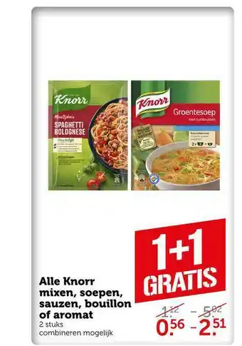 CoopCompact Alle knorr mixen, soepen, sauzen, bouillon of aromat 1+1 gratis aanbieding