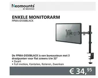 Informatique Neomounts enkele monitorarm fpma-d550black aanbieding