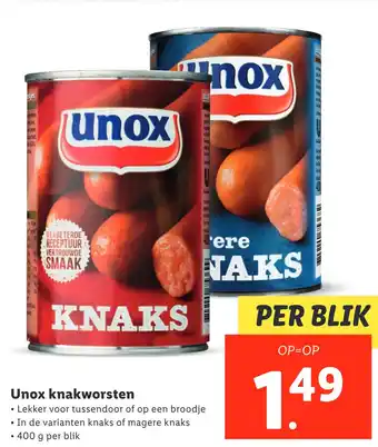 Lidl Unox knakworsten 400gram aanbieding