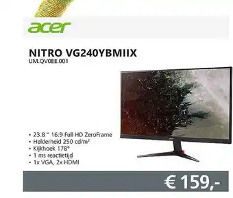 Informatique Acer nitro vg240ybmiix um.qv0ee.001 monitor aanbieding