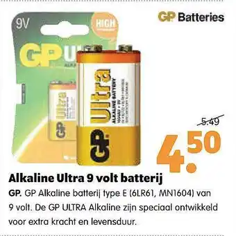 Plentyparts Alkaline ultra 9 volt batterij gp aanbieding