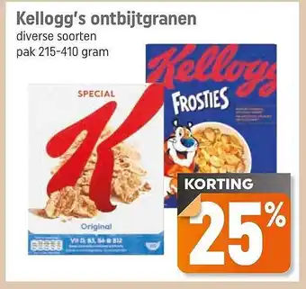 Dagwinkel Kellogg's ontbijtgranen 25% korting aanbieding