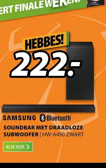 Expert Samsung Soundbar Met Draadloze Subwoofer | HW-A450 Zwart aanbieding