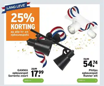 GAMMA Gamma Opbouwspot Sorrento Zwart Of Philips Opbouwspot Runner Wit 25% Korting aanbieding