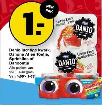 Hoogvliet Danio Luchtige Kwark, Danone Af En Toetje, Sprinklins Of Danoontje aanbieding