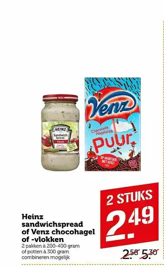 Coop Heinz Sandwichspread Of Venz Chocohagel Of -vlokken aanbieding