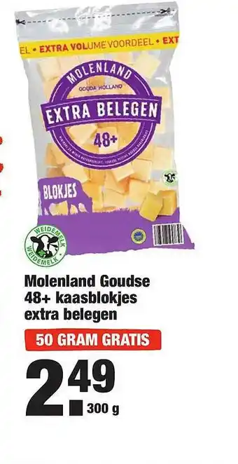 ALDI Molenland Goudse 48+ Kaas Blokjes Extra Belegen aanbieding