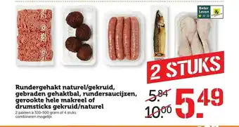 Coop Rundergehakt Naturel-Gekruid, Gebraden Gehaktbal, Rundersaucijzen, Gerookte Hele Makreel Of Drumsticks Gekruid-Naturel aanbieding