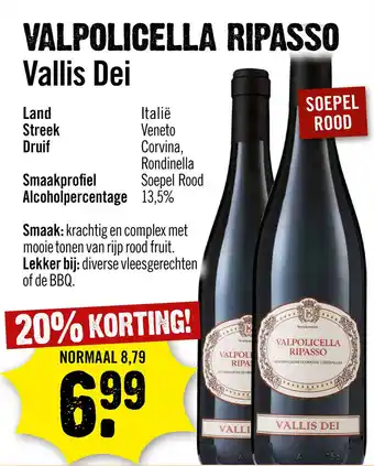 Dirck 3 Vallis Dei Valpolicella Ripasso 75 cl aanbieding