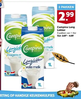 Hoogvliet Campina Lang Lekker 3 pakken van 1 liter aanbieding