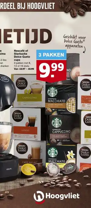 Hoogvliet Nescafe of Starbucks Dolce Gusto cups 3 pakken met 8,12 of 16 stuks aanbieding