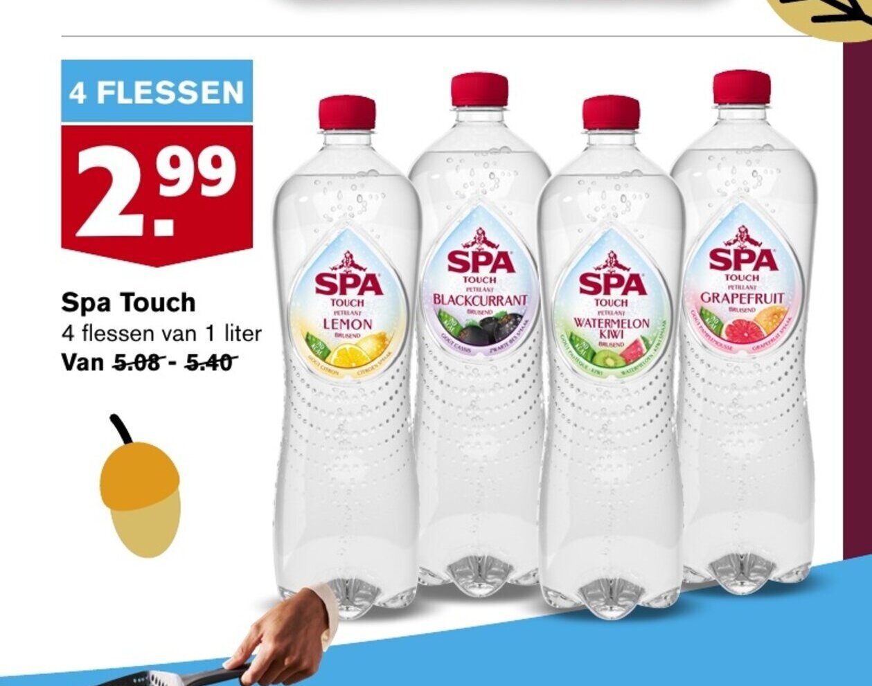 Spa Touch 4 flessen van 1 liter aanbieding bij Hoogvliet