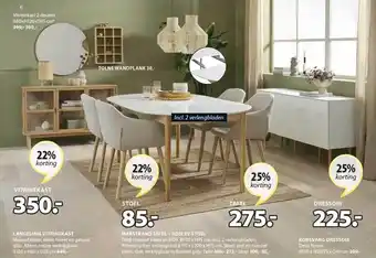 Jysk Langelinie vitrinekast, marstrand tafel + adslev stoel, korsvang dressoir of tolne wandplank 22% - 25% korting aanbieding