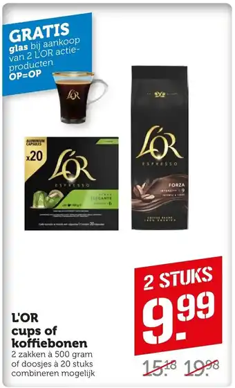 Coop L'OR cups of koffiebonen 2 stuks aanbieding